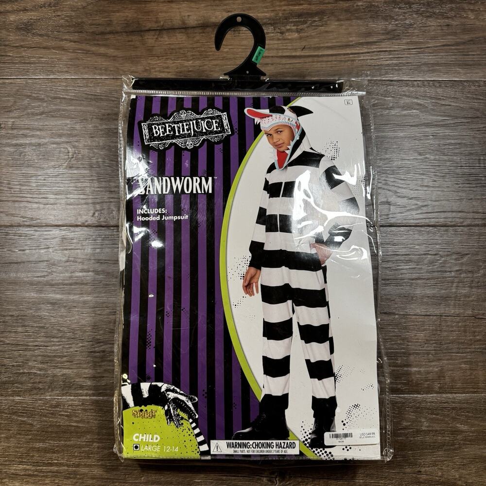 Beetlejuice Sandworm Costume Kids Large 12-14 Spirit Halloween Hooded Jumpsuit